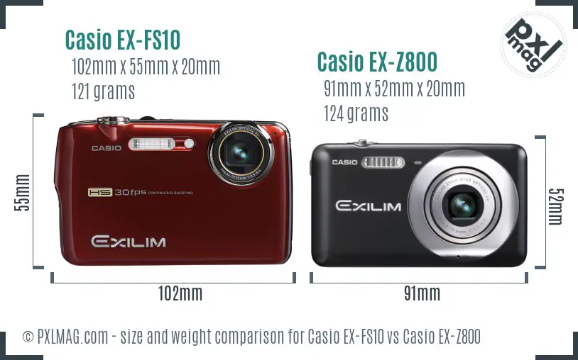 Casio EX-FS10 vs Casio EX-Z800 size comparison