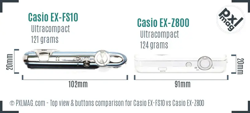 Casio EX-FS10 vs Casio EX-Z800 top view buttons comparison