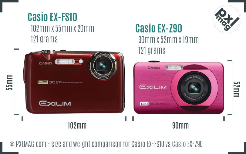 Casio EX-FS10 vs Casio EX-Z90 size comparison