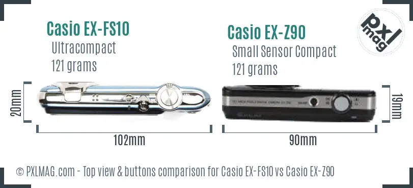 Casio EX-FS10 vs Casio EX-Z90 top view buttons comparison