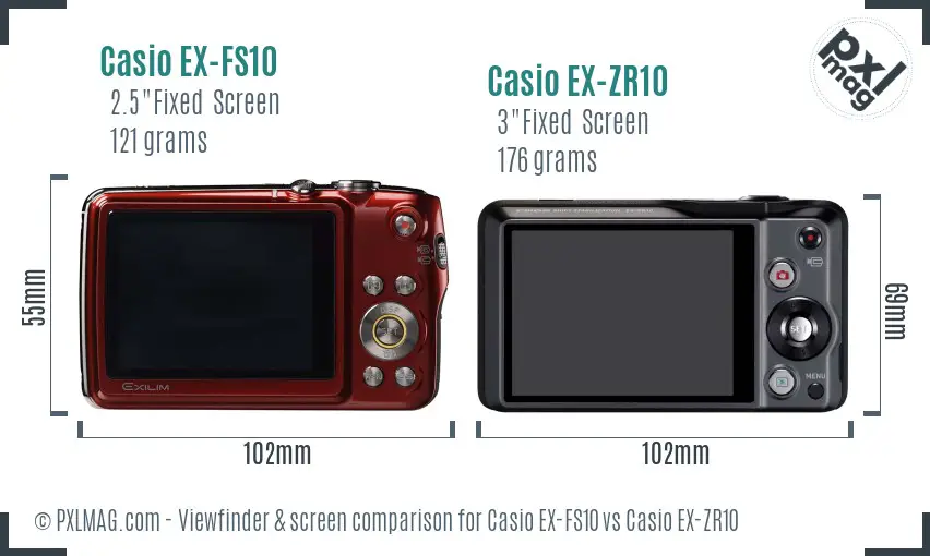 Casio EX-FS10 vs Casio EX-ZR10 Screen and Viewfinder comparison