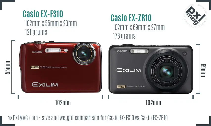 Casio EX-FS10 vs Casio EX-ZR10 size comparison
