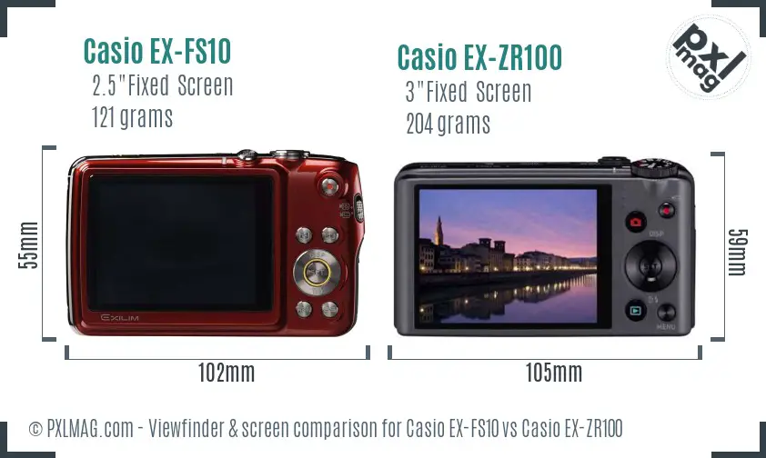 Casio EX-FS10 vs Casio EX-ZR100 Screen and Viewfinder comparison