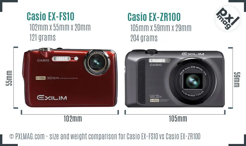Casio EX-FS10 vs Casio EX-ZR100 size comparison