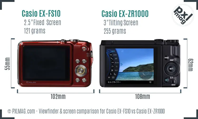 Casio EX-FS10 vs Casio EX-ZR1000 Screen and Viewfinder comparison