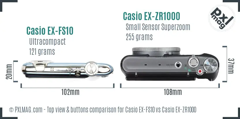 Casio EX-FS10 vs Casio EX-ZR1000 top view buttons comparison