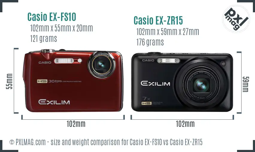 Casio EX-FS10 vs Casio EX-ZR15 size comparison