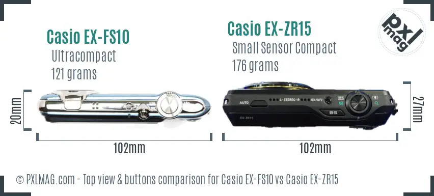 Casio EX-FS10 vs Casio EX-ZR15 top view buttons comparison