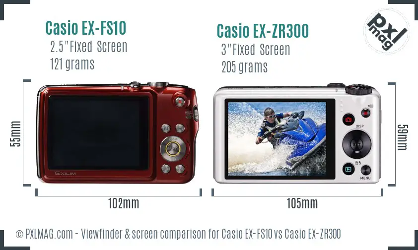 Casio EX-FS10 vs Casio EX-ZR300 Screen and Viewfinder comparison