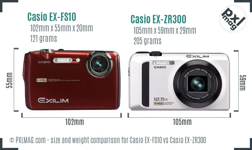 Casio EX-FS10 vs Casio EX-ZR300 size comparison