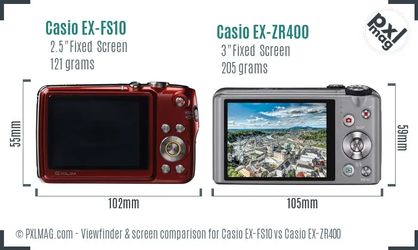 Casio EX-FS10 vs Casio EX-ZR400 Screen and Viewfinder comparison