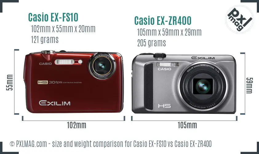 Casio EX-FS10 vs Casio EX-ZR400 size comparison