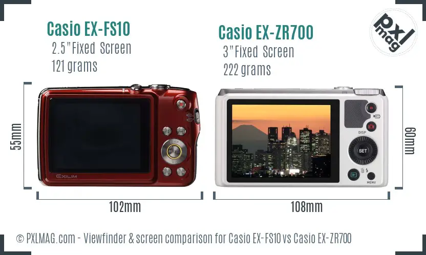 Casio EX-FS10 vs Casio EX-ZR700 Screen and Viewfinder comparison