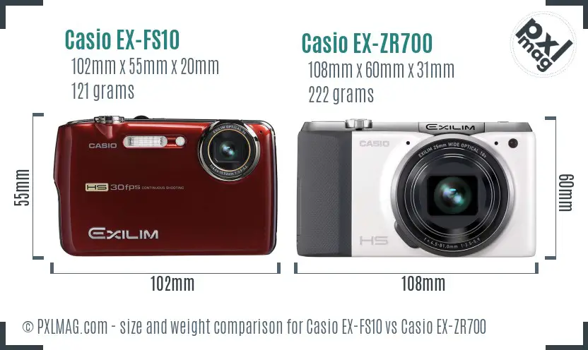 Casio EX-FS10 vs Casio EX-ZR700 size comparison