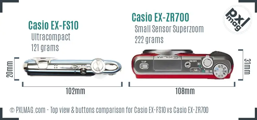 Casio EX-FS10 vs Casio EX-ZR700 top view buttons comparison