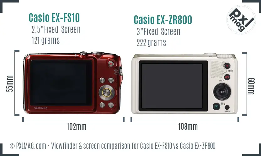 Casio EX-FS10 vs Casio EX-ZR800 Screen and Viewfinder comparison