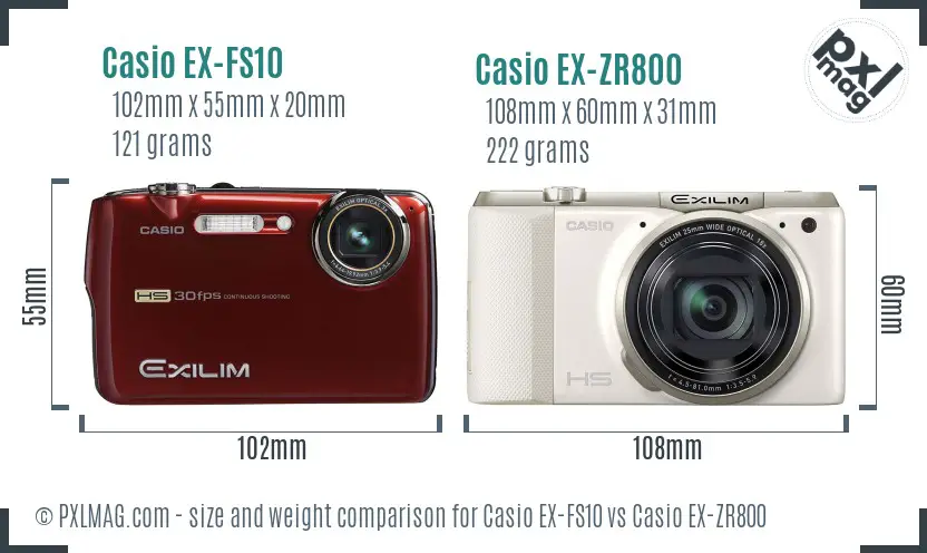 Casio EX-FS10 vs Casio EX-ZR800 size comparison