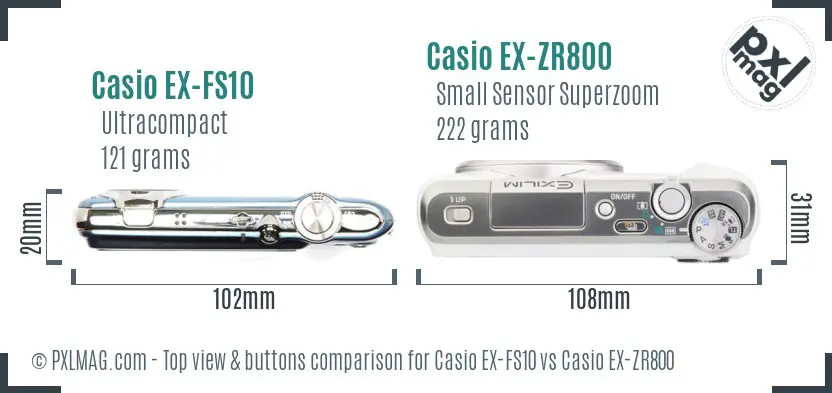 Casio EX-FS10 vs Casio EX-ZR800 top view buttons comparison