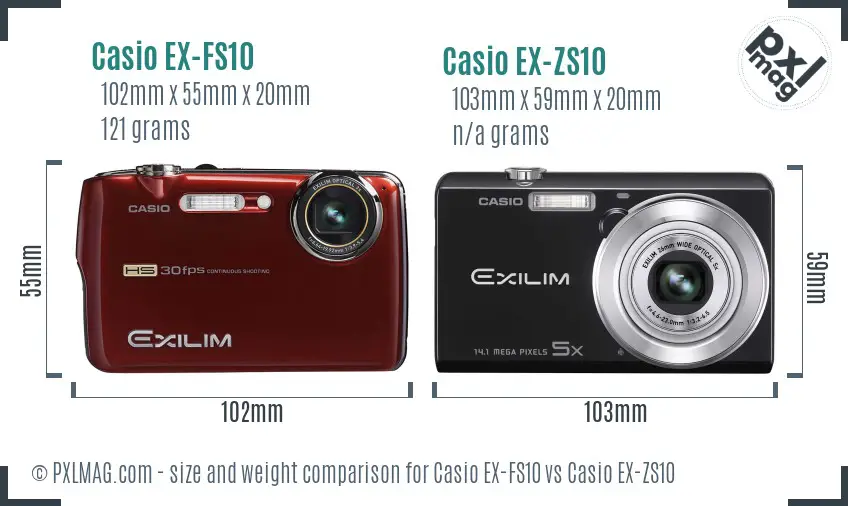 Casio EX-FS10 vs Casio EX-ZS10 size comparison