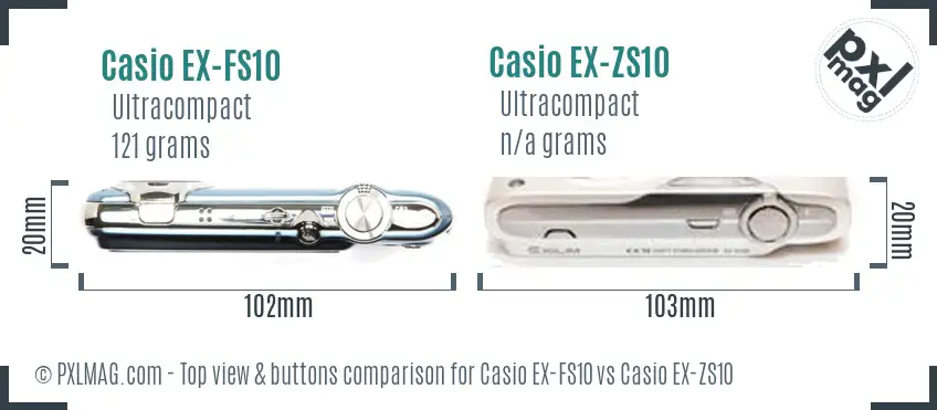 Casio EX-FS10 vs Casio EX-ZS10 top view buttons comparison