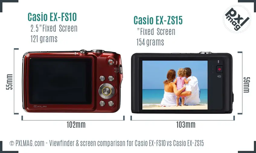 Casio EX-FS10 vs Casio EX-ZS15 Screen and Viewfinder comparison