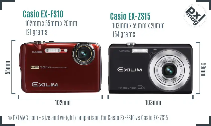 Casio EX-FS10 vs Casio EX-ZS15 size comparison