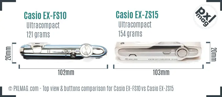 Casio EX-FS10 vs Casio EX-ZS15 top view buttons comparison