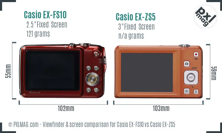 Casio EX-FS10 vs Casio EX-ZS5 Screen and Viewfinder comparison