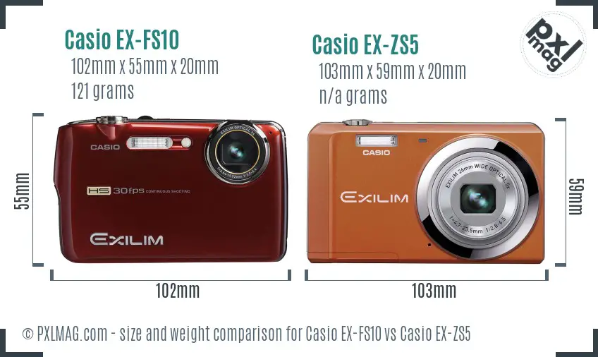 Casio EX-FS10 vs Casio EX-ZS5 size comparison