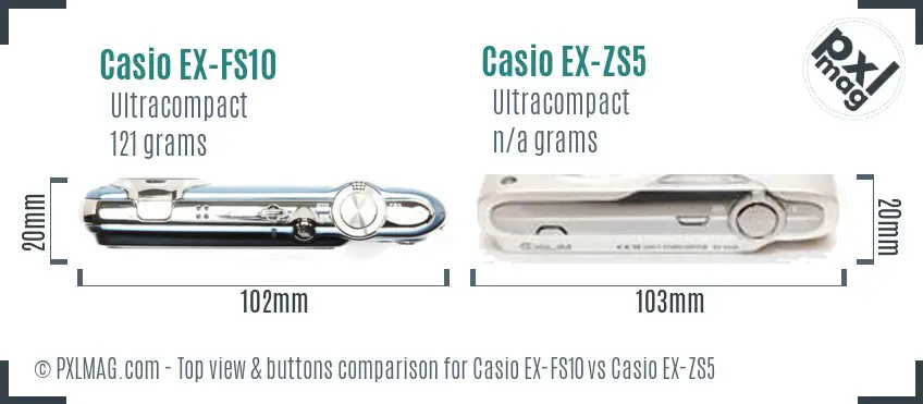 Casio EX-FS10 vs Casio EX-ZS5 top view buttons comparison
