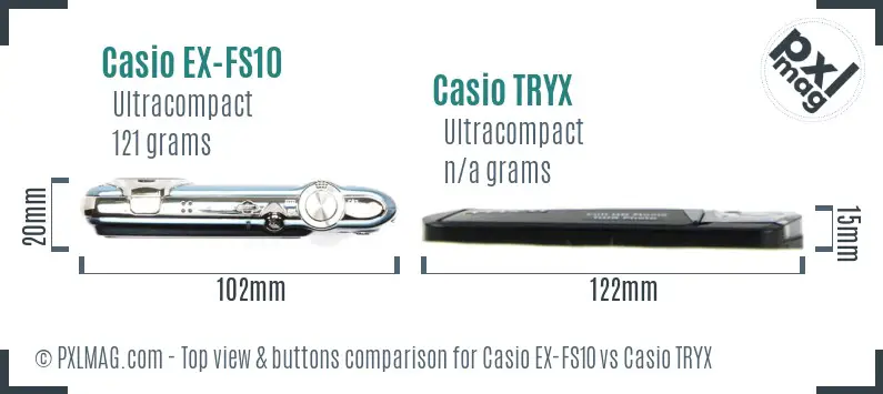 Casio EX-FS10 vs Casio TRYX top view buttons comparison Casio EX-FS10 vs Casio TRYX top view buttons comparison