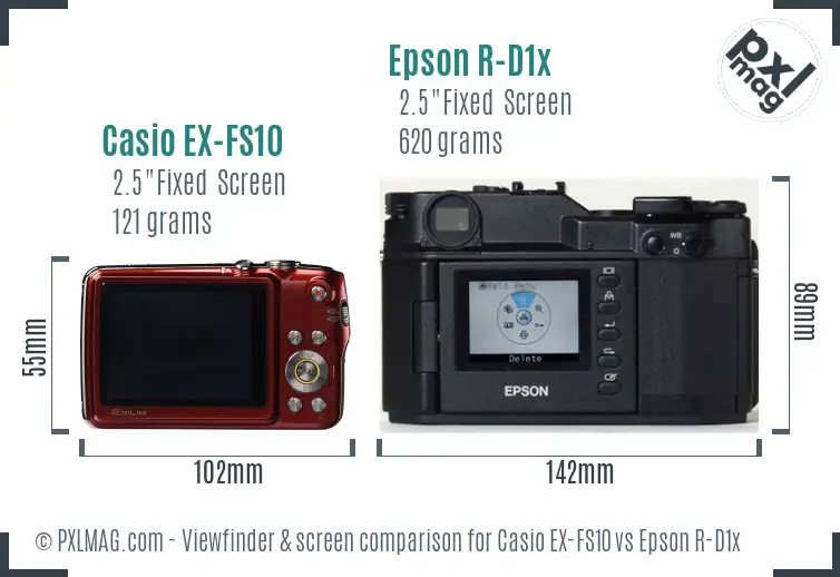 Casio EX-FS10 vs Epson R-D1x Screen and Viewfinder comparison