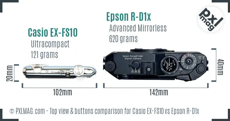 Casio EX-FS10 vs Epson R-D1x top view buttons comparison