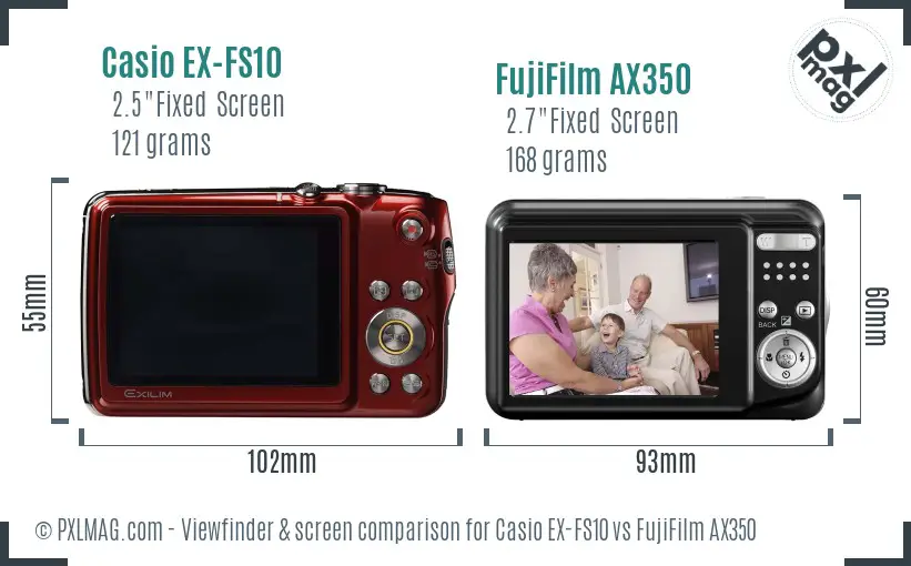 Casio EX-FS10 vs FujiFilm AX350 Screen and Viewfinder comparison