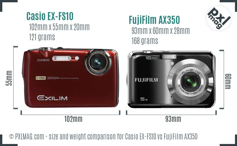 Casio EX-FS10 vs FujiFilm AX350 size comparison