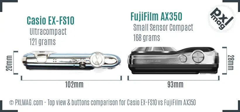 Casio EX-FS10 vs FujiFilm AX350 top view buttons comparison