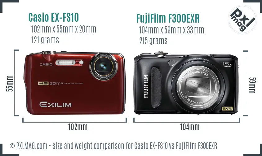 Casio EX-FS10 vs FujiFilm F300EXR size comparison Casio EX-FS10 vs FujiFilm F300EXR size comparison