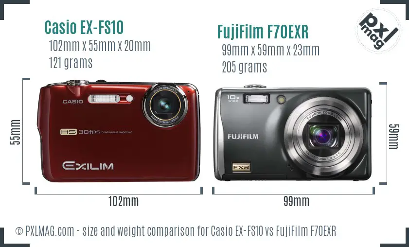 Casio EX-FS10 vs FujiFilm F70EXR size comparison Casio EX-FS10 vs FujiFilm F70EXR size comparison