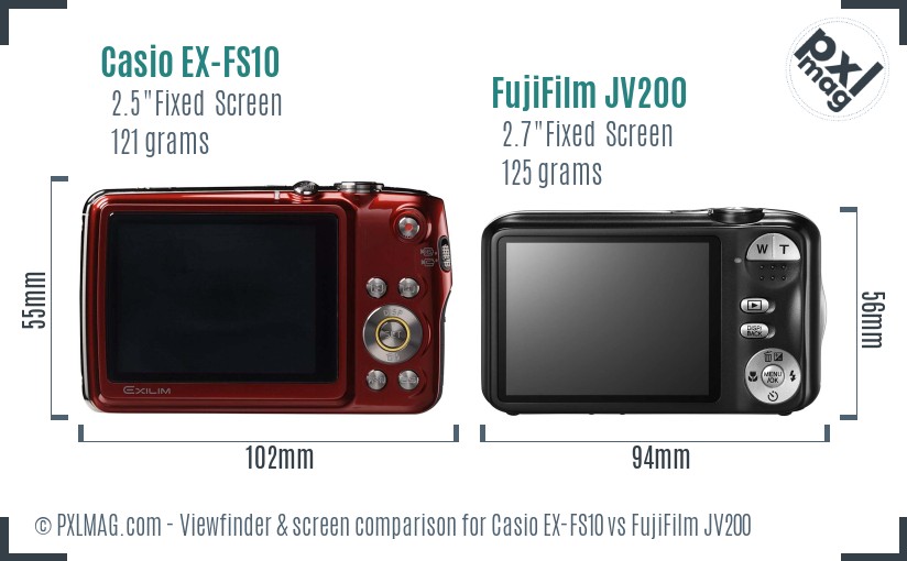 Casio EX-FS10 vs FujiFilm JV200 Screen and Viewfinder comparison