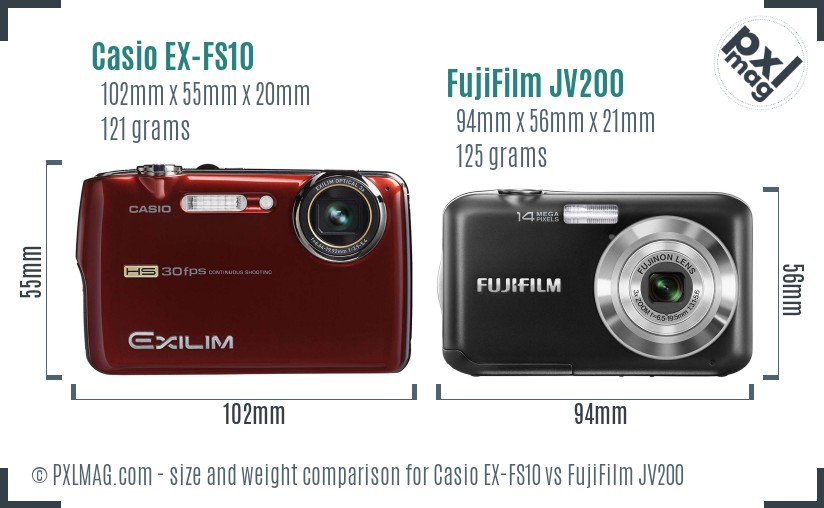 Casio EX-FS10 vs FujiFilm JV200 size comparison