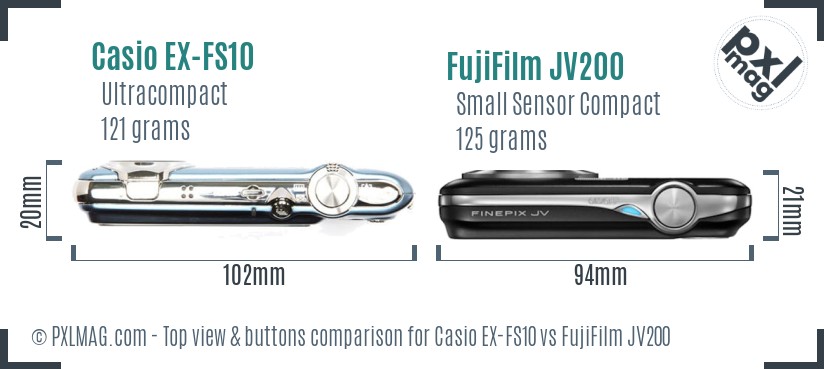 Casio EX-FS10 vs FujiFilm JV200 top view buttons comparison