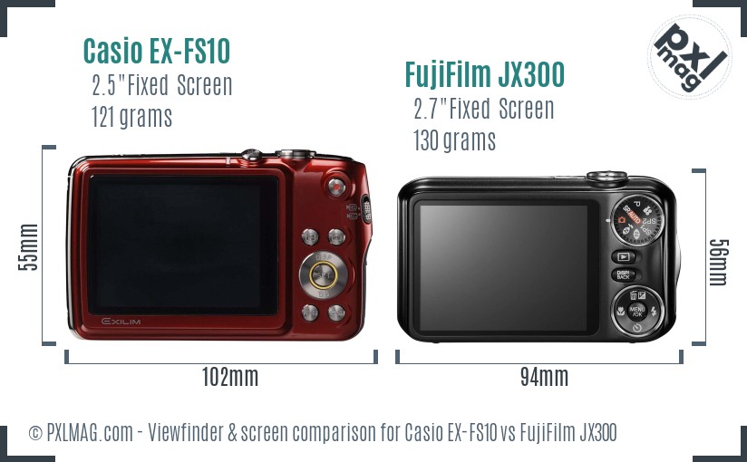 Casio EX-FS10 vs FujiFilm JX300 Screen and Viewfinder comparison