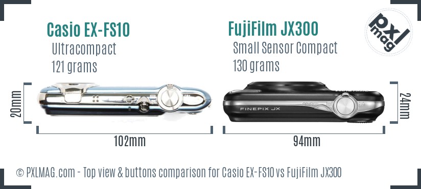 Casio EX-FS10 vs FujiFilm JX300 top view buttons comparison