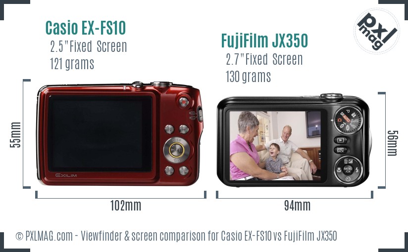Casio EX-FS10 vs FujiFilm JX350 Screen and Viewfinder comparison
