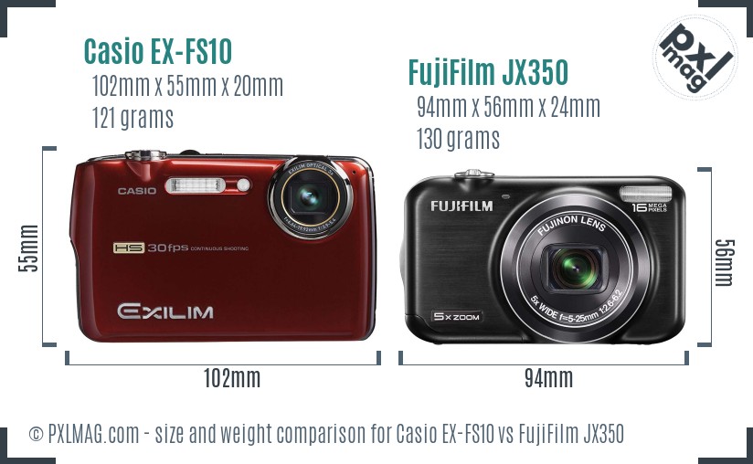 Casio EX-FS10 vs FujiFilm JX350 size comparison