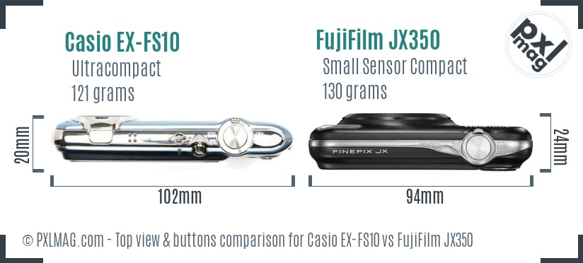 Casio EX-FS10 vs FujiFilm JX350 top view buttons comparison