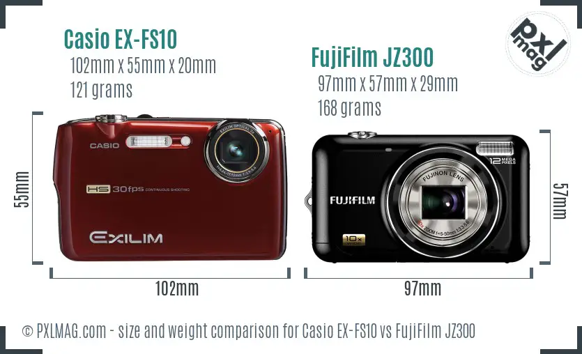 Casio EX-FS10 vs FujiFilm JZ300 size comparison