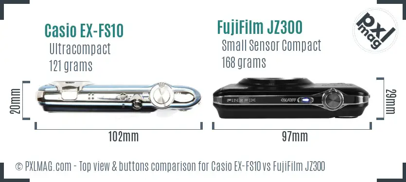 Casio EX-FS10 vs FujiFilm JZ300 top view buttons comparison