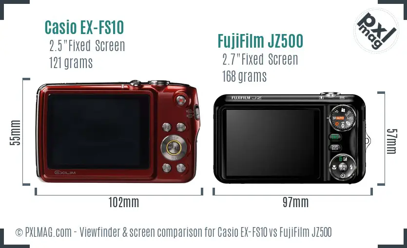 Casio EX-FS10 vs FujiFilm JZ500 Screen and Viewfinder comparison