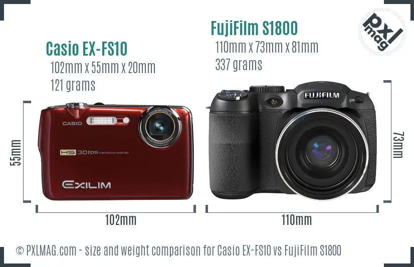 Casio EX-FS10 vs FujiFilm S1800 size comparison